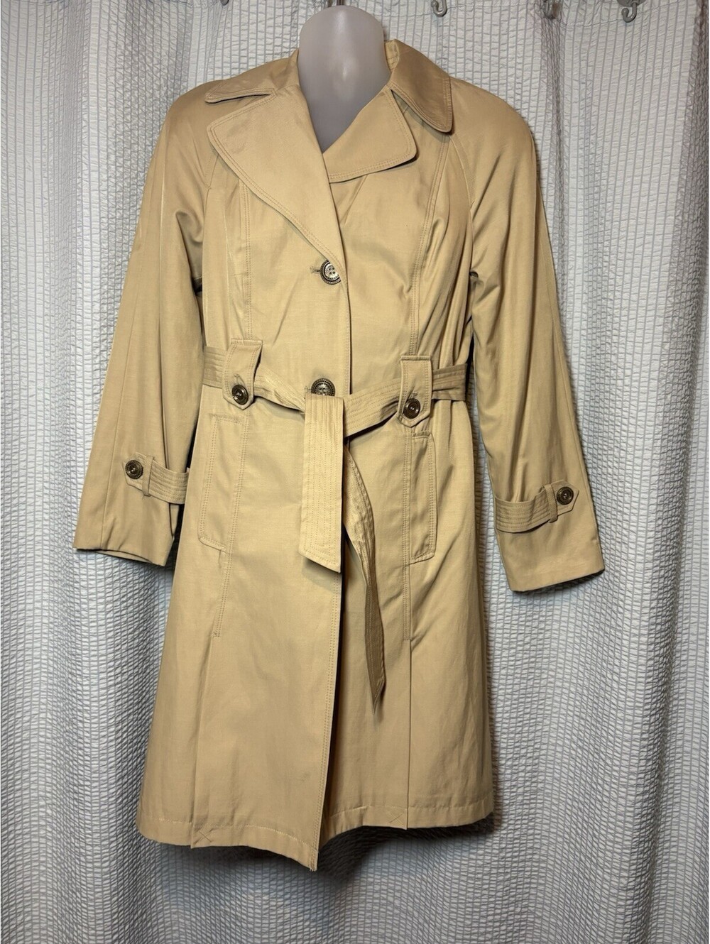East 5th Trench Coat Womens Med Khaki Lined Full Length Button Front